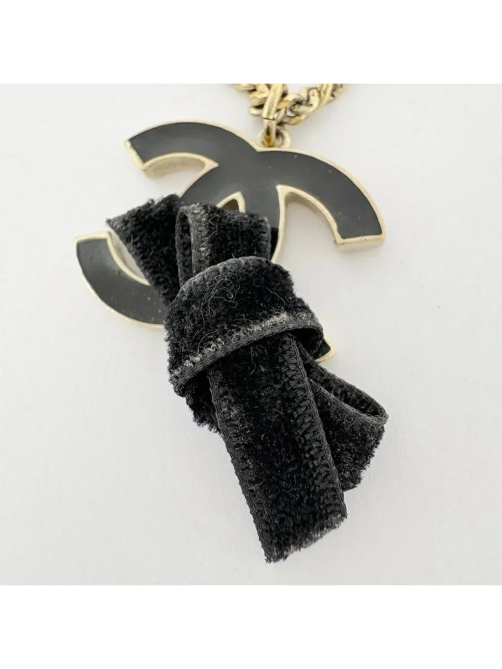 Chanel Necklace CC Logo Ribbon Gold Plated Black